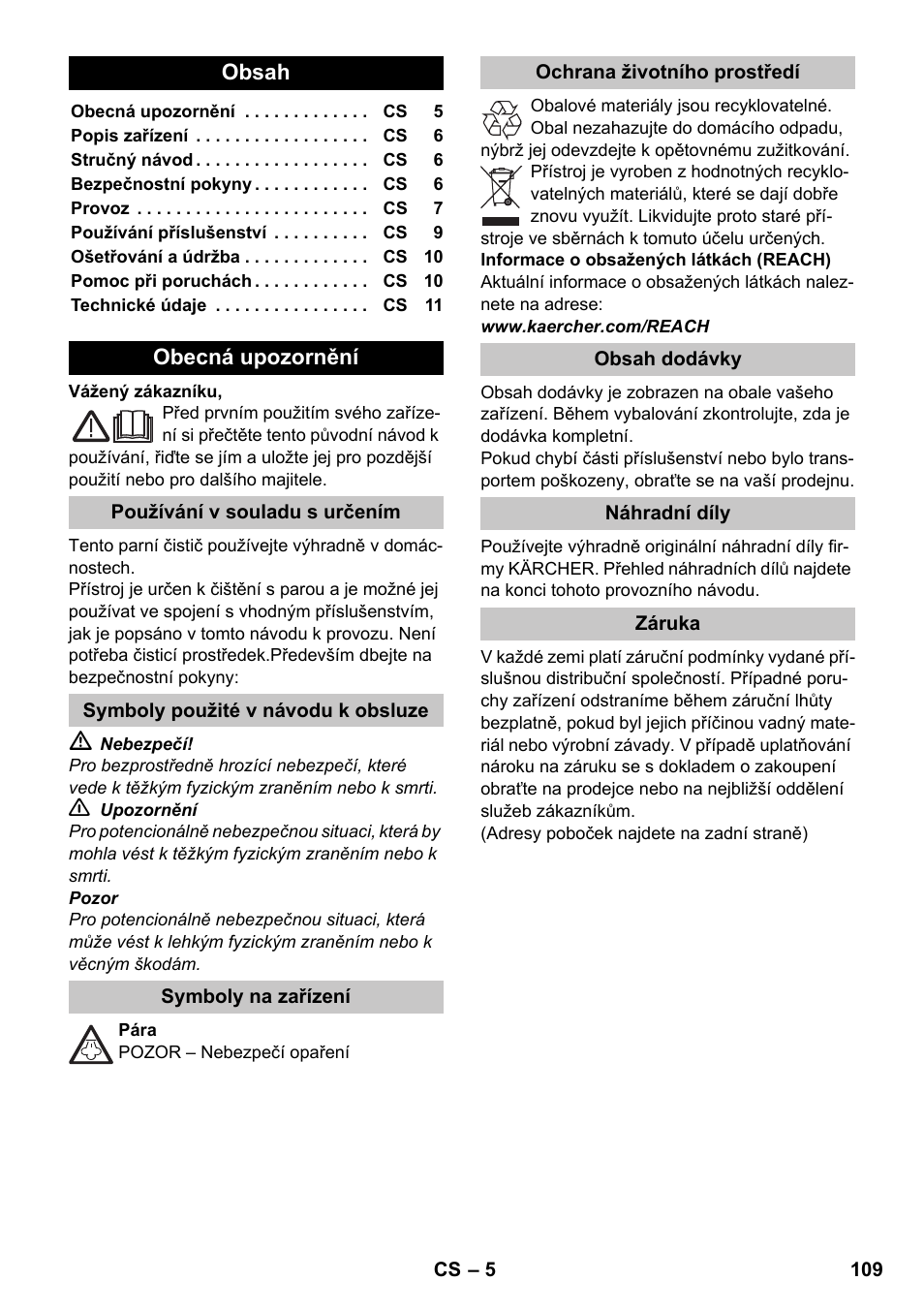 Čeština | Karcher SC 1-020 User Manual | Page 109 / 210