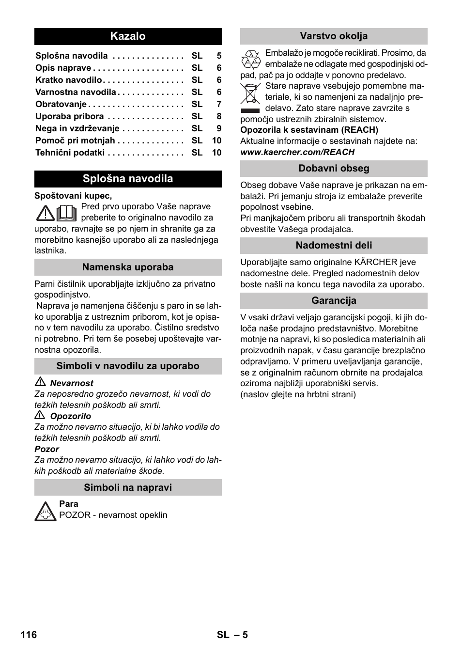 Slovenščina | Karcher SC 1-020 User Manual | Page 116 / 210