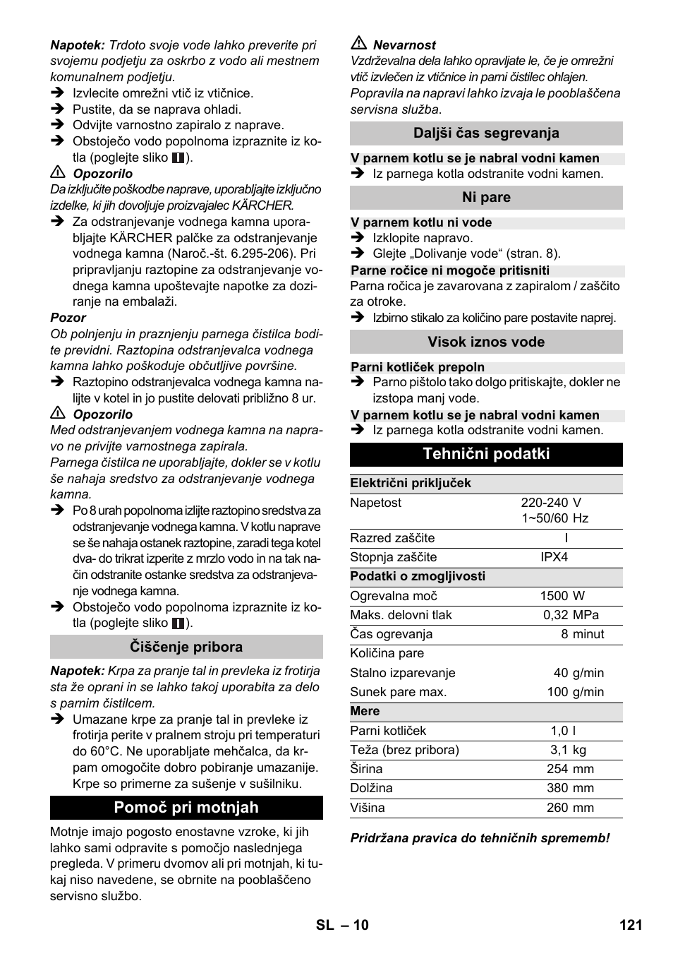 Karcher SC 1-020 User Manual | Page 121 / 210
