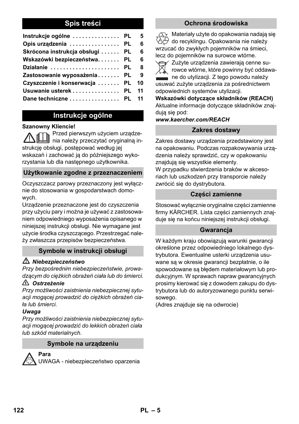 Polski | Karcher SC 1-020 User Manual | Page 122 / 210