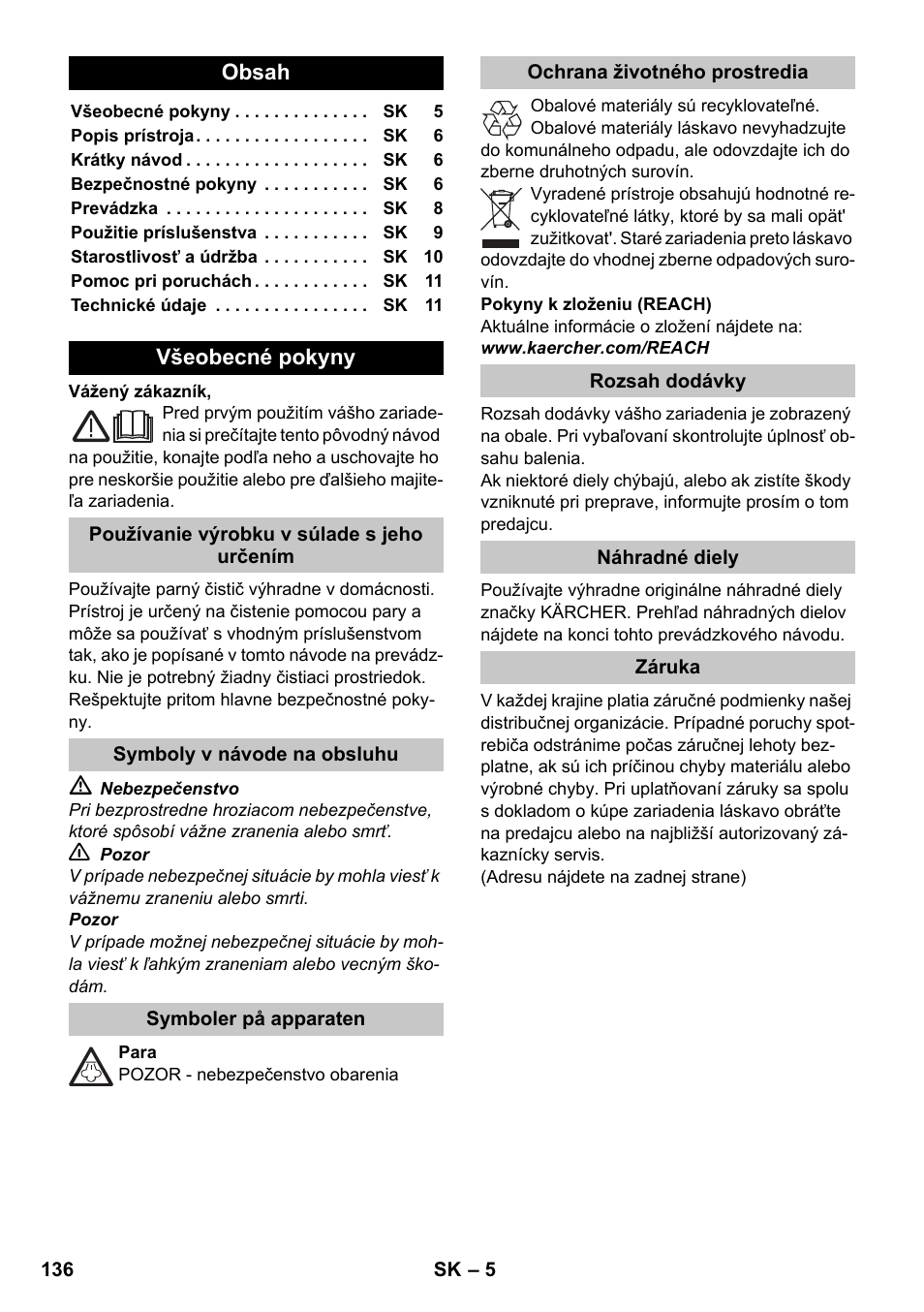 Slovenčina | Karcher SC 1-020 User Manual | Page 136 / 210