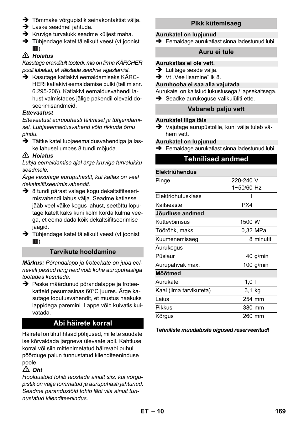 Karcher SC 1-020 User Manual | Page 169 / 210