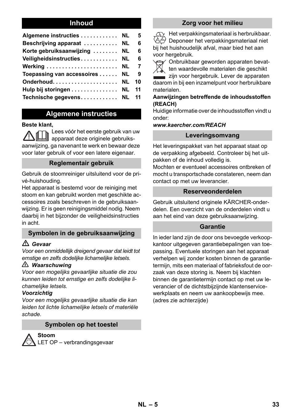 Nederlands | Karcher SC 1-020 User Manual | Page 33 / 210