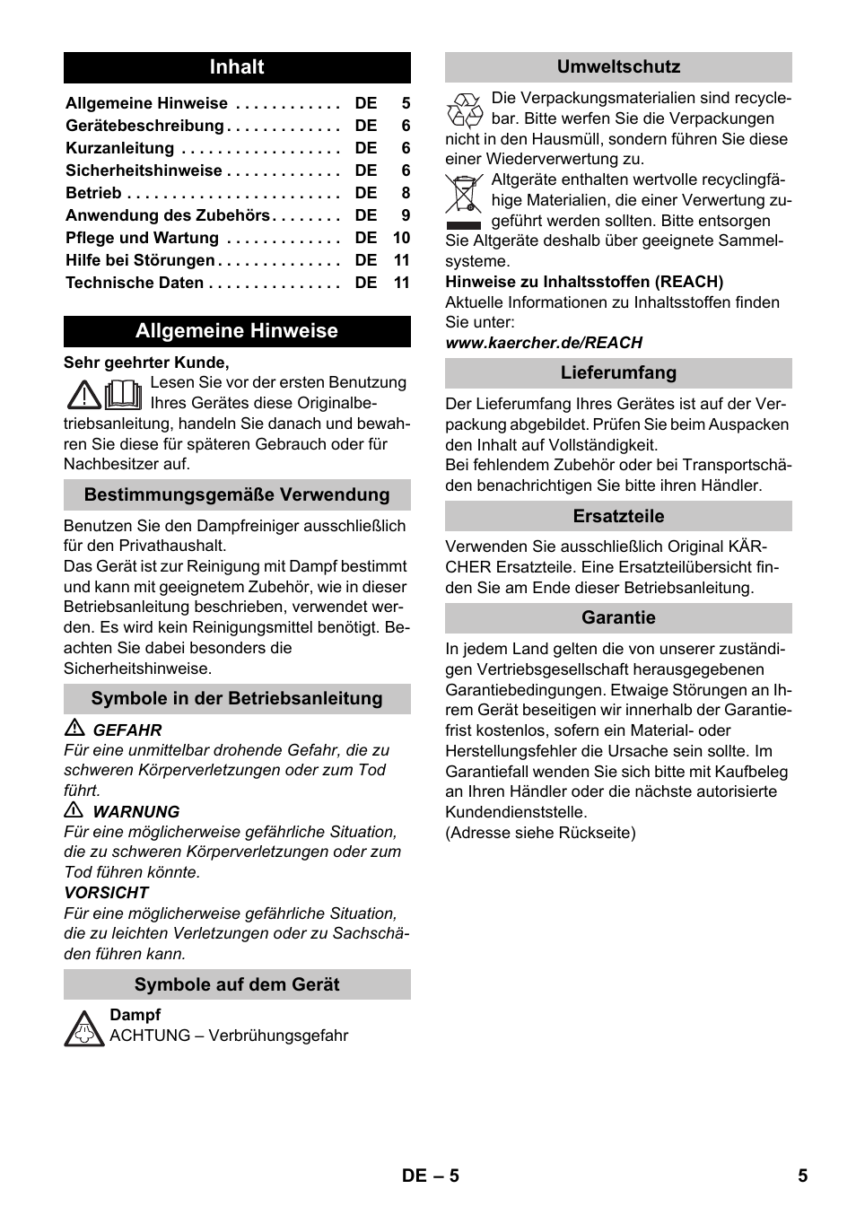 Deutsch | Karcher SC 1-020 User Manual | Page 5 / 210