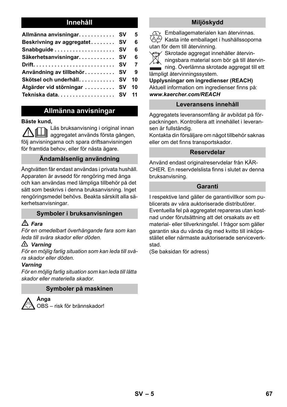 Svenska | Karcher SC 1-020 User Manual | Page 67 / 210
