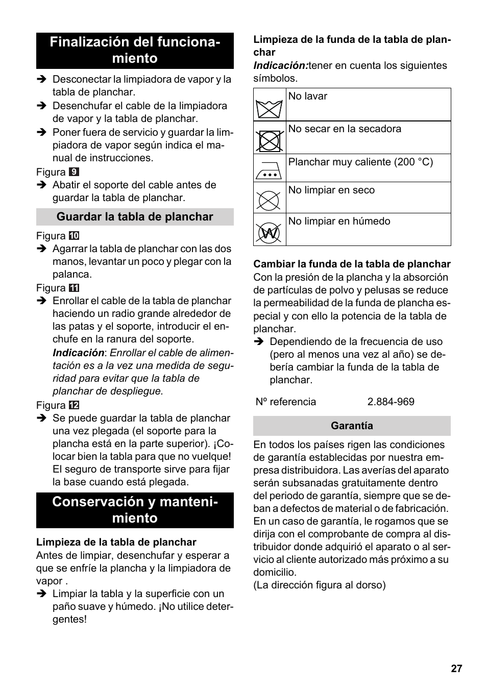 Finalización del funciona- miento, Conservación y manteni- miento | Karcher Stirerie SI 2-600 CB User Manual | Page 27 / 120