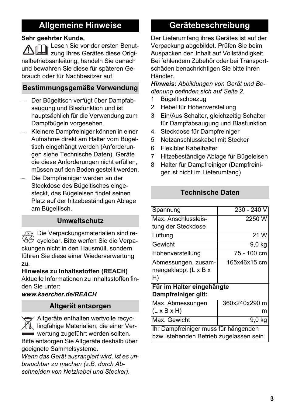 Deutsch, Allgemeine hinweise, Gerätebeschreibung | Karcher Stirerie SI 2-600 CB User Manual | Page 3 / 120