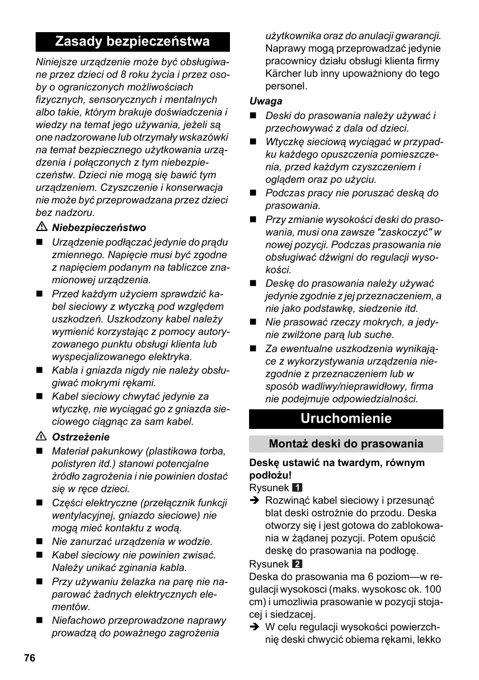 Zasady bezpieczeństwa uruchomienie | Karcher Stirerie SI 2-600 CB User Manual | Page 76 / 120