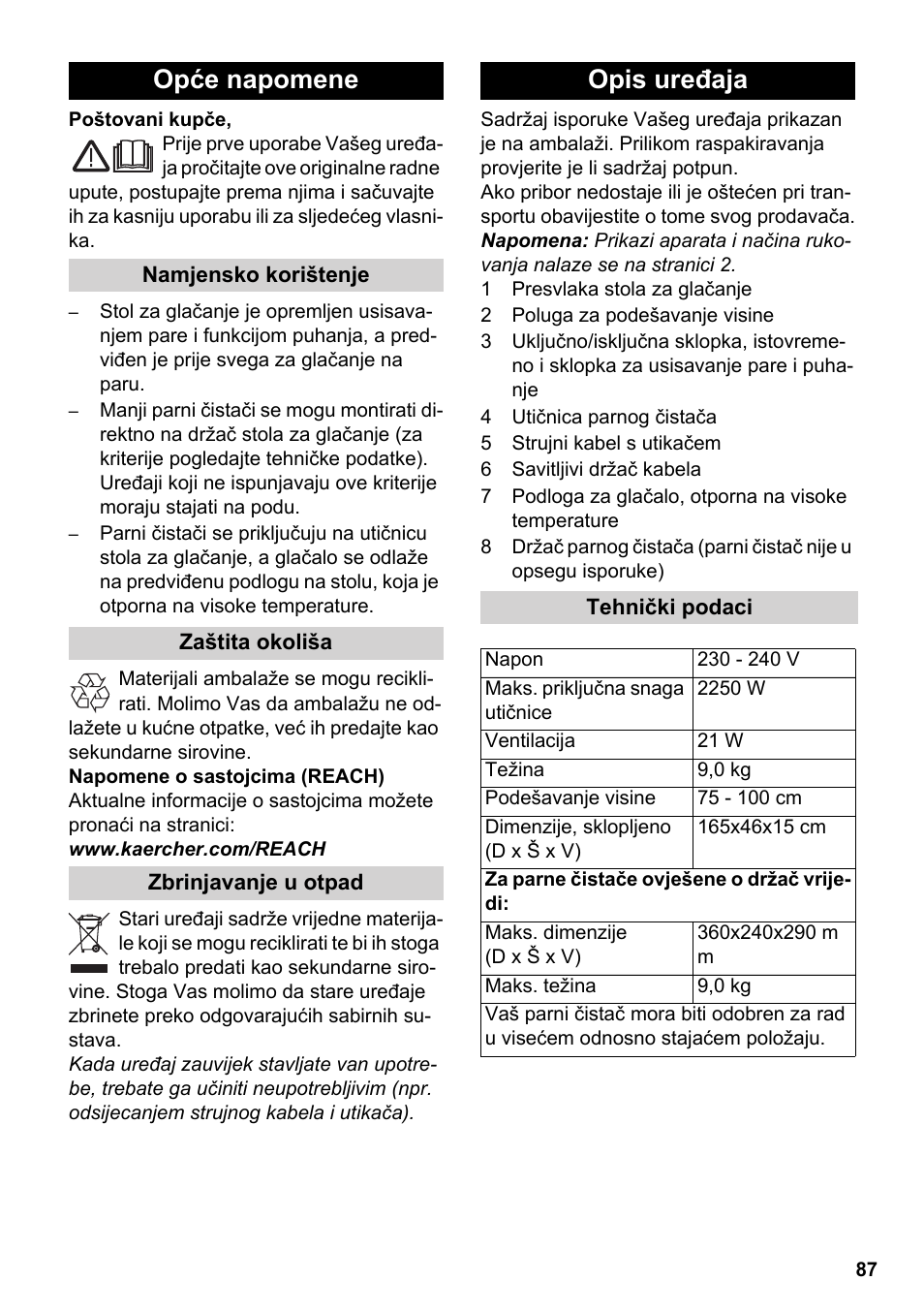 Hrvatski, Opće napomene, Opis uređaja | Karcher Stirerie SI 2-600 CB User Manual | Page 87 / 120