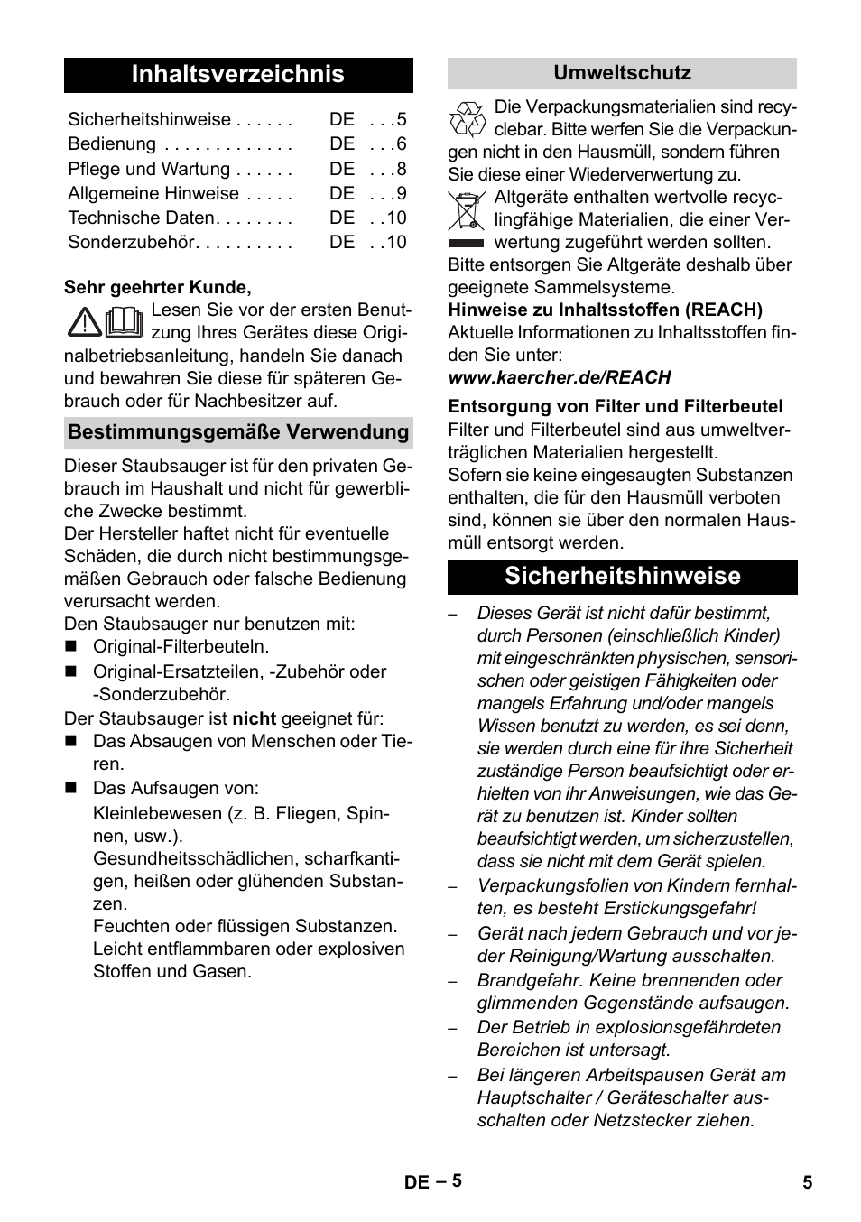 Karcher VC 6300 User Manual | Page 5 / 188