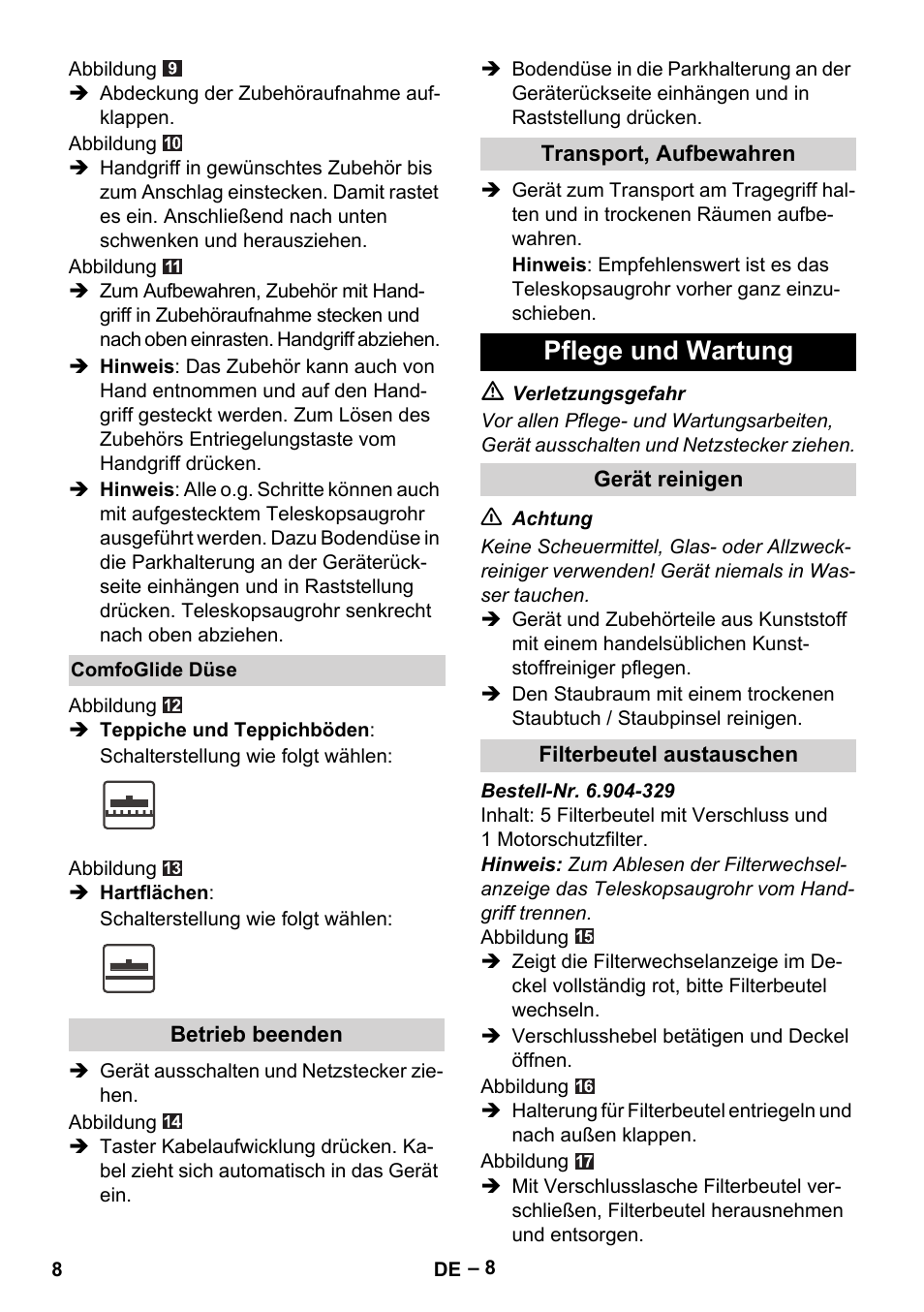Pflege und wartung | Karcher VC 6300 User Manual | Page 8 / 188