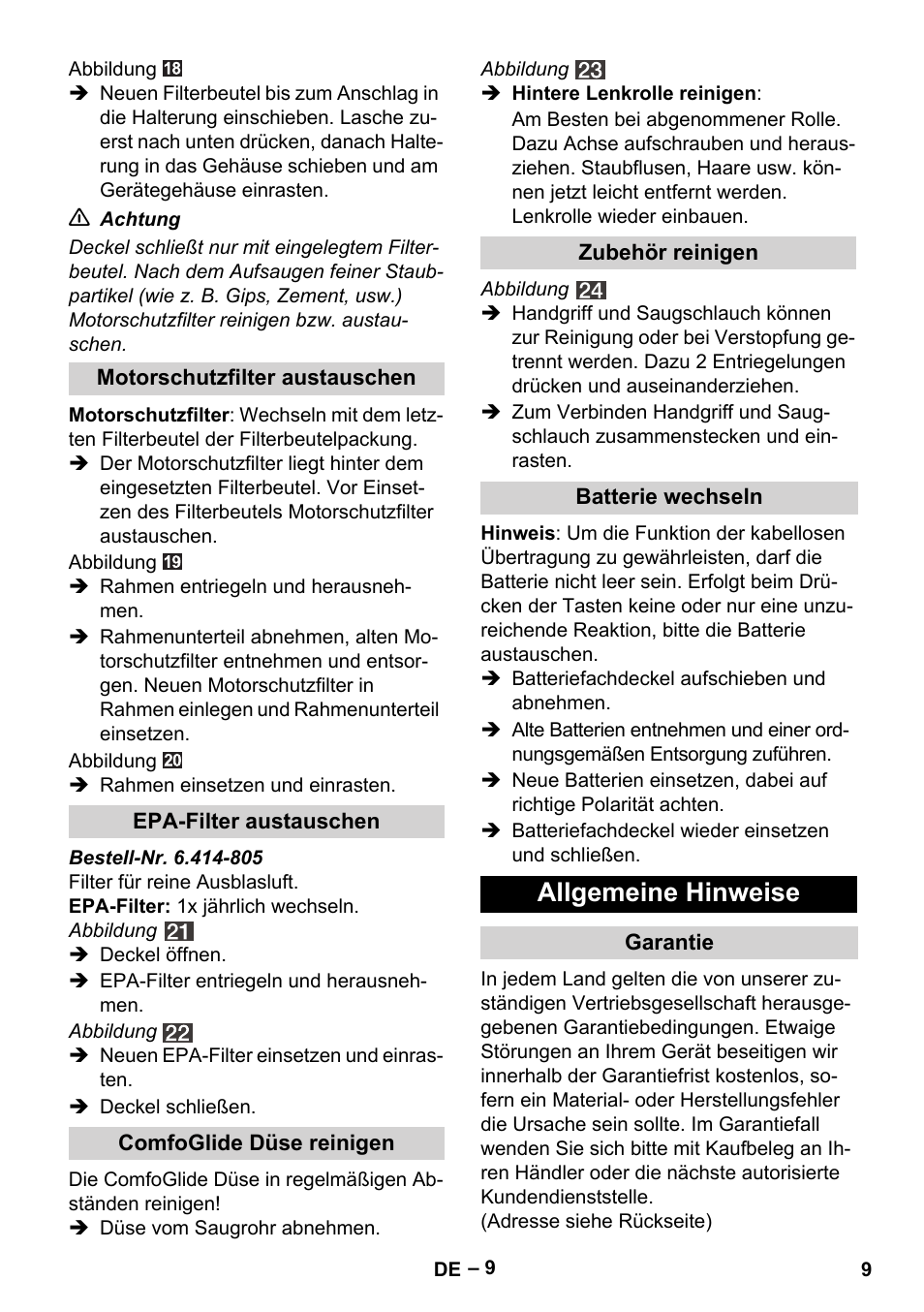 Allgemeine hinweise | Karcher VC 6300 User Manual | Page 9 / 188