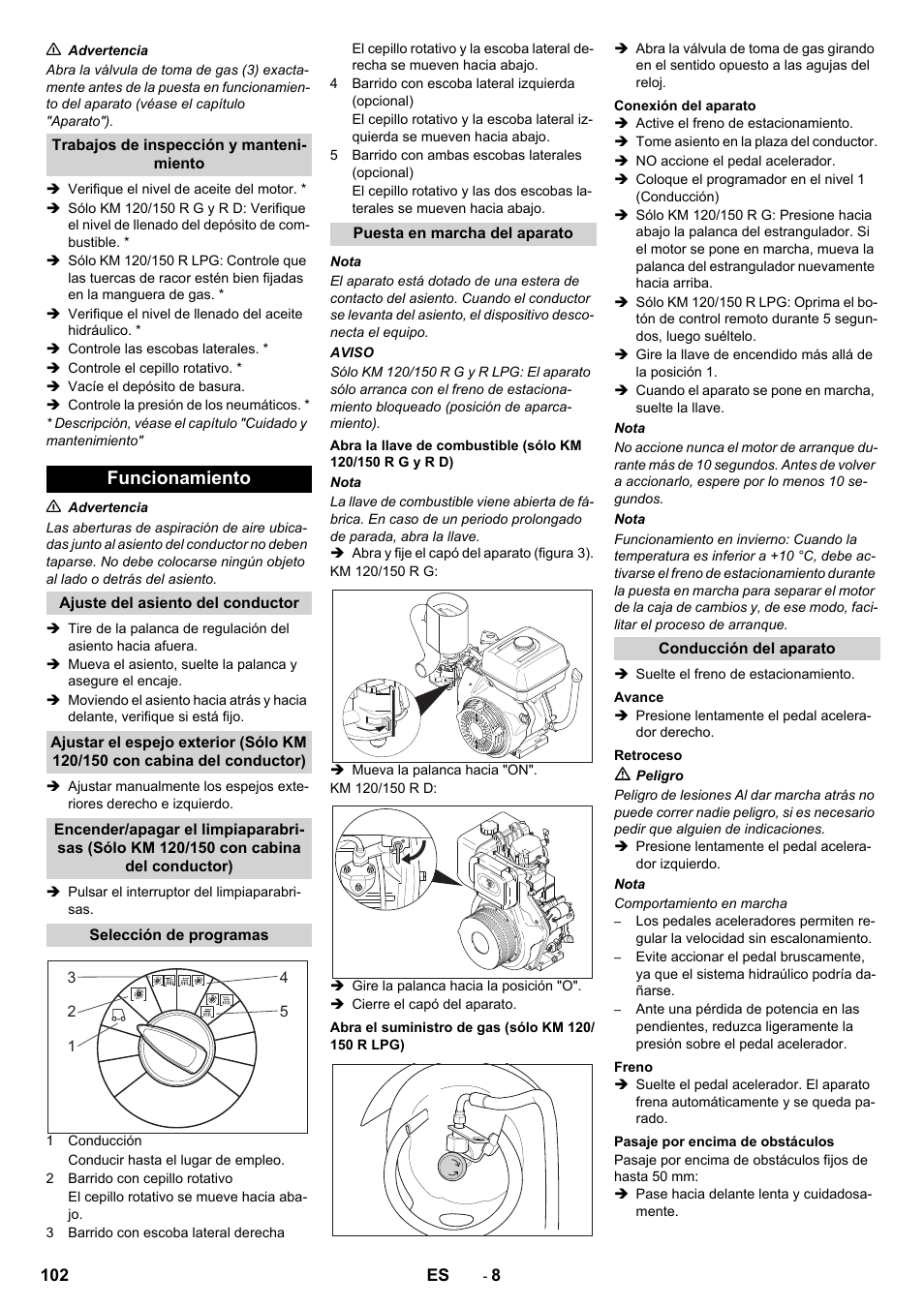 Funcionamiento | Karcher KM 120-150 R D User Manual | Page 102 / 300