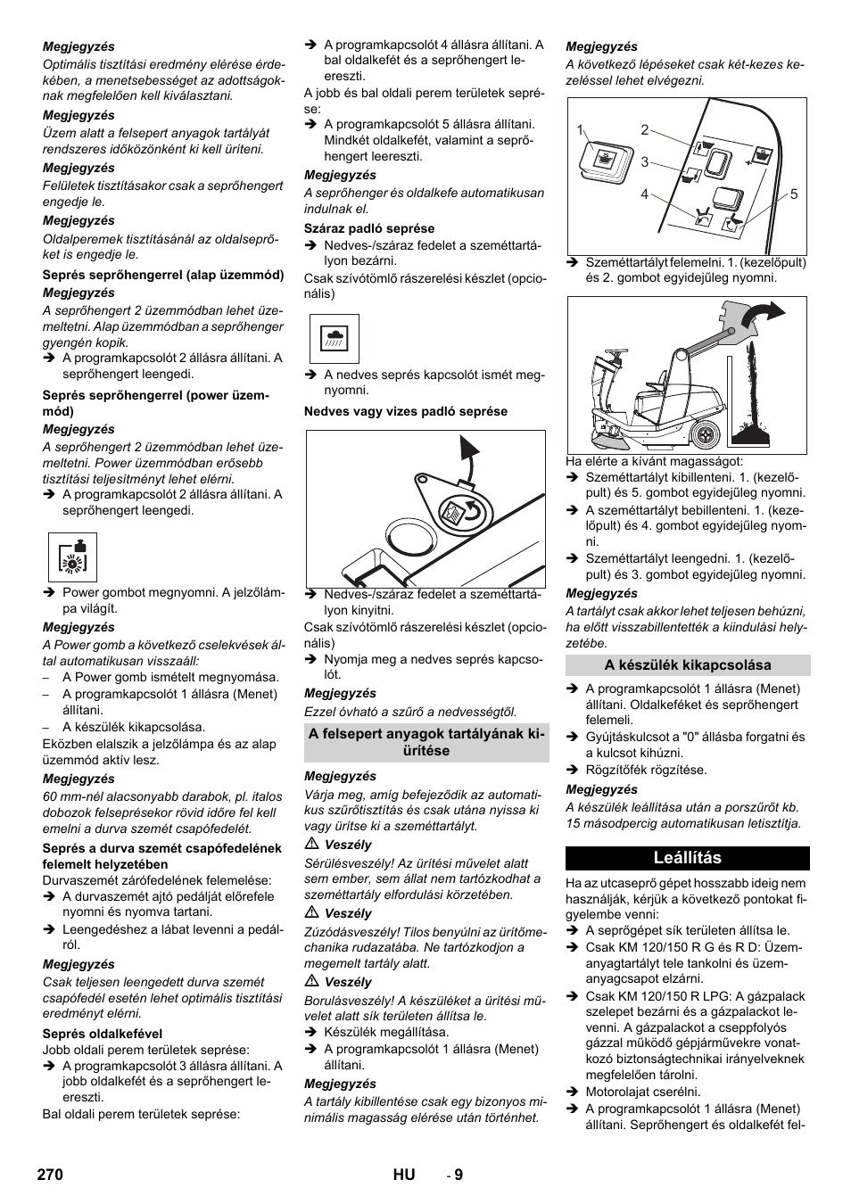 Leállítás | Karcher KM 120-150 R D User Manual | Page 270 / 300