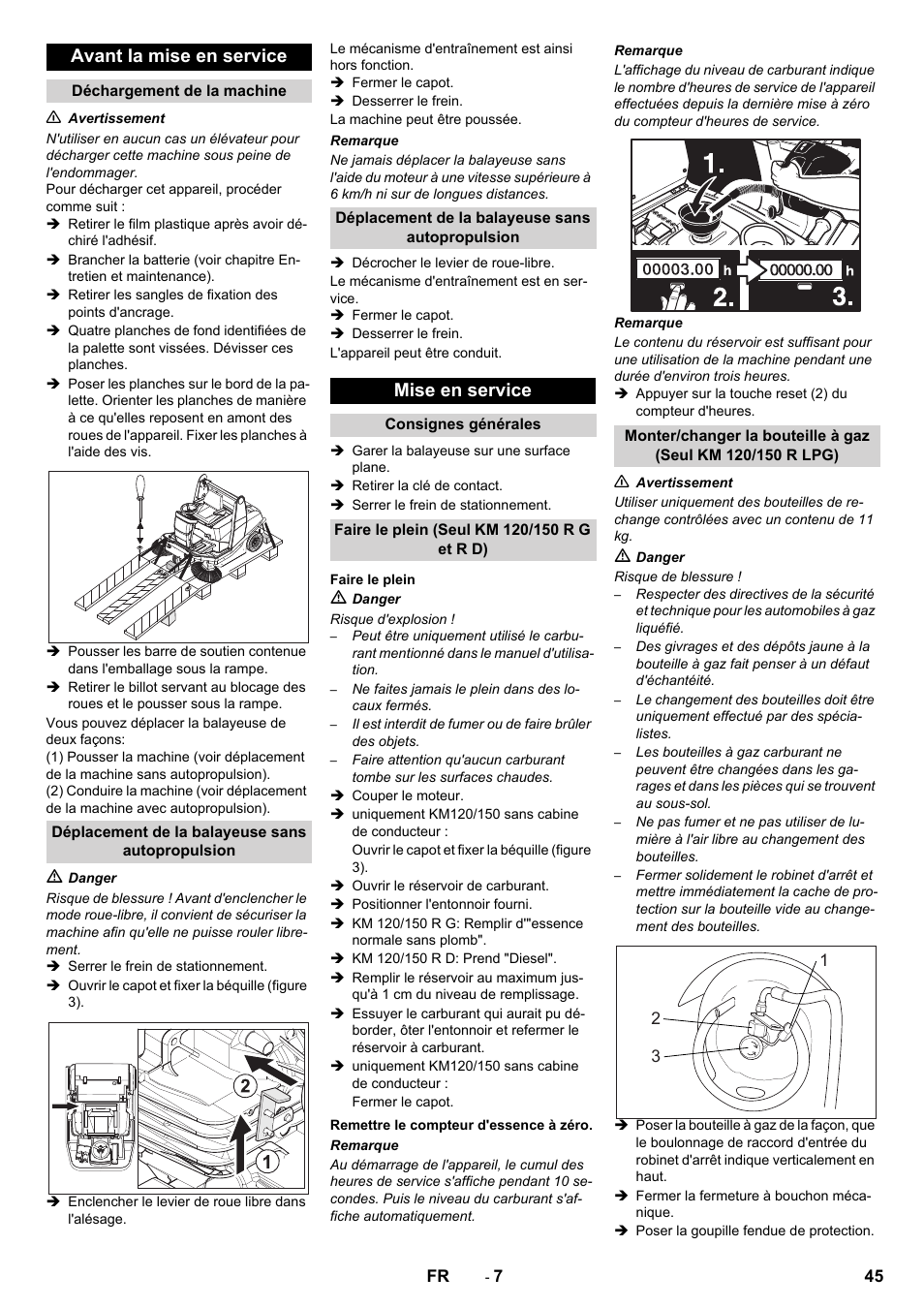 Avant la mise en service, Mise en service | Karcher KM 120-150 R D User Manual | Page 45 / 300