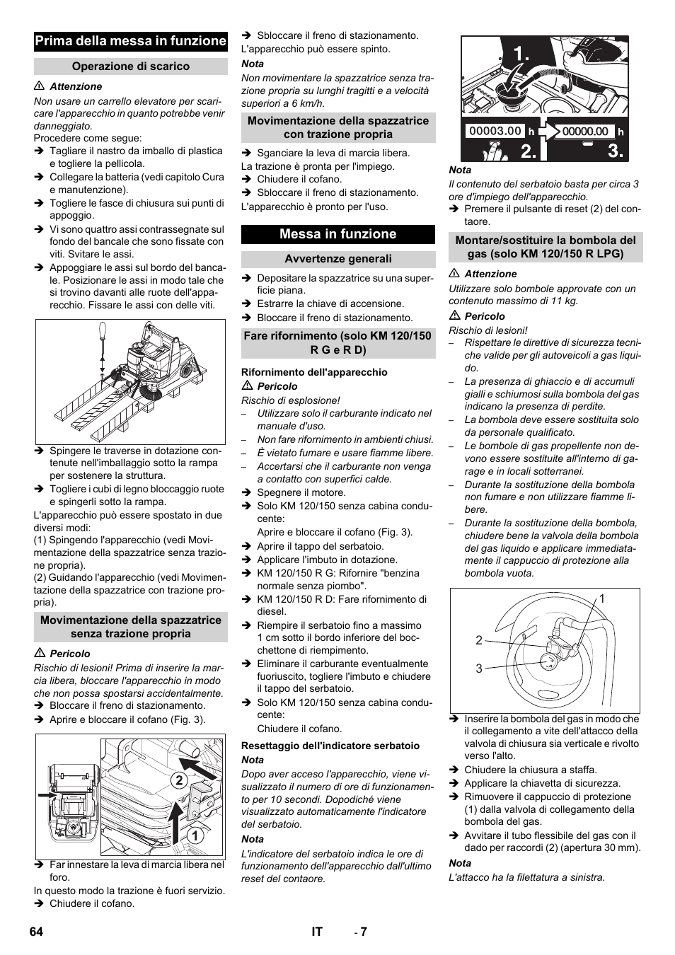 Prima della messa in funzione, Messa in funzione | Karcher KM 120-150 R D User Manual | Page 64 / 300