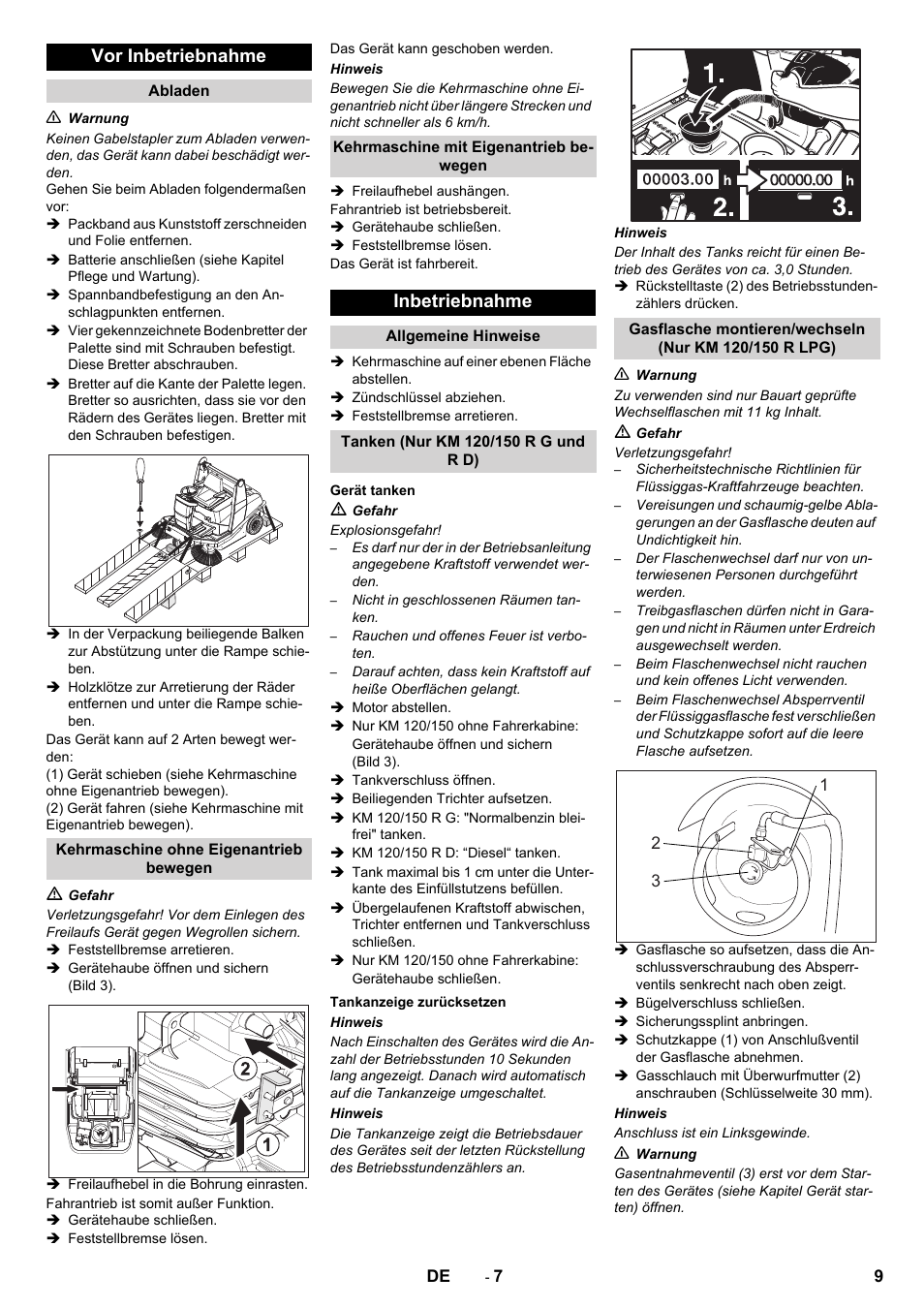 Vor inbetriebnahme, Inbetriebnahme | Karcher KM 120-150 R D User Manual | Page 9 / 300