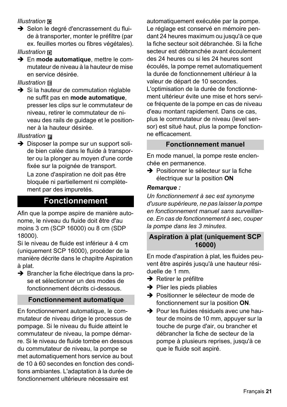 Fonctionnement | Karcher SCP 16000 IQ Level Sensor User Manual | Page 21 / 62