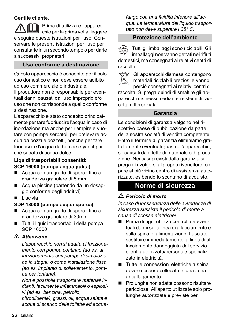 Norme di sicurezza | Karcher SCP 16000 IQ Level Sensor User Manual | Page 26 / 62