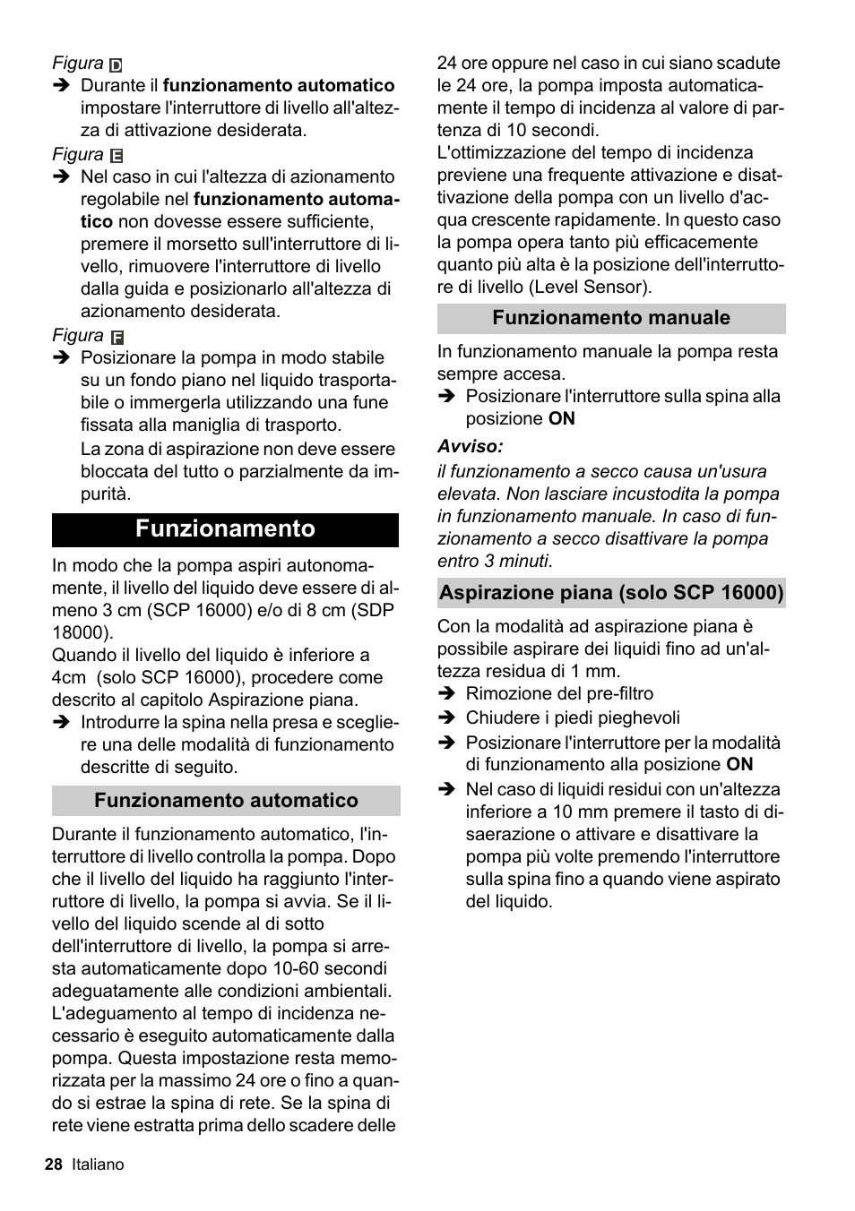 Funzionamento | Karcher SCP 16000 IQ Level Sensor User Manual | Page 28 / 62