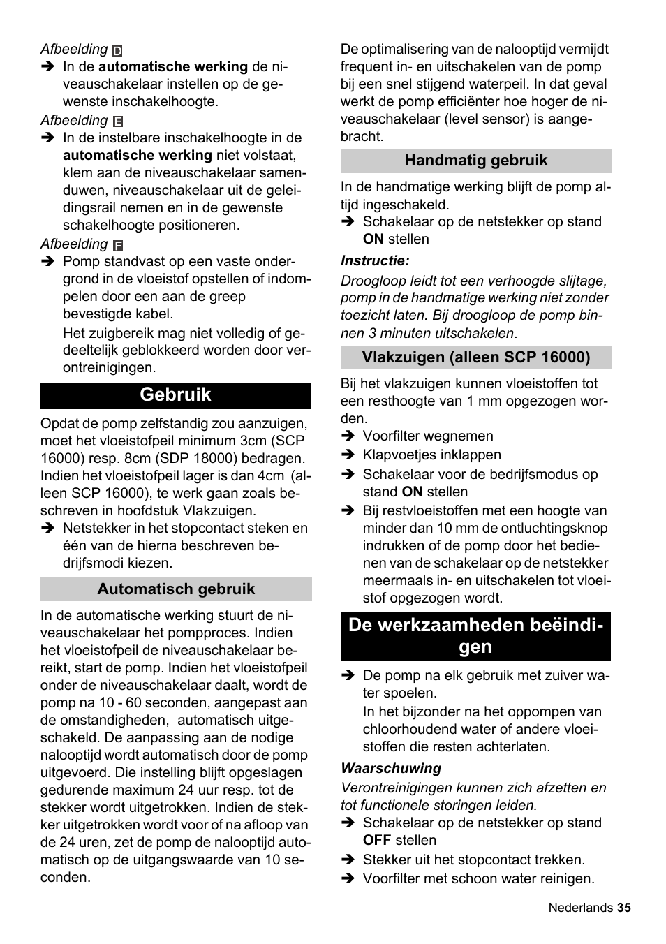 Gebruik, De werkzaamheden beëindi- gen | Karcher SCP 16000 IQ Level Sensor User Manual | Page 35 / 62