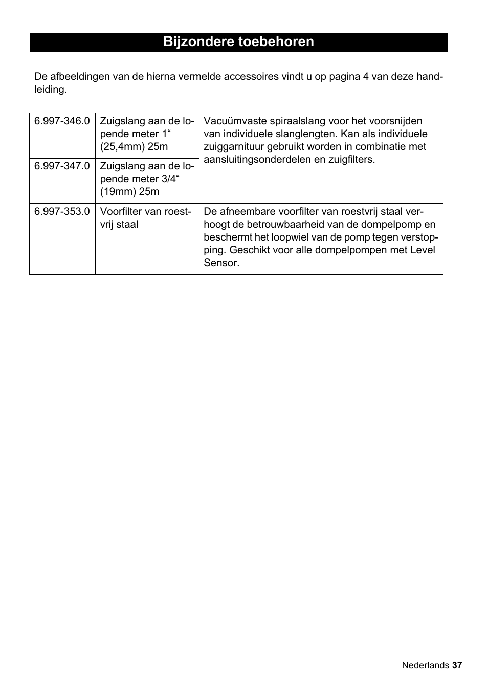 Bijzondere toebehoren | Karcher SCP 16000 IQ Level Sensor User Manual | Page 37 / 62