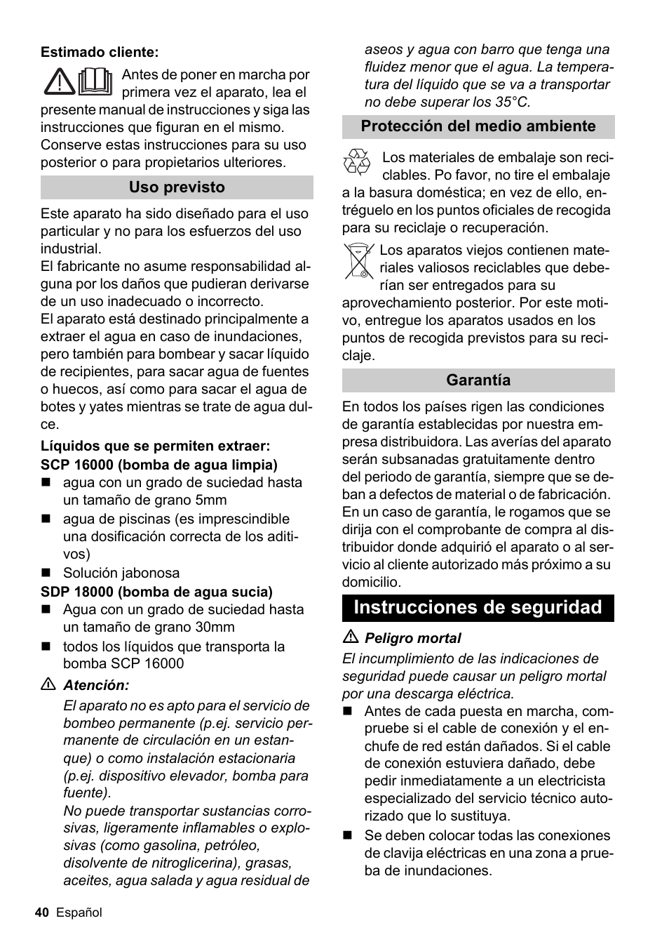 Instrucciones de seguridad | Karcher SCP 16000 IQ Level Sensor User Manual | Page 40 / 62