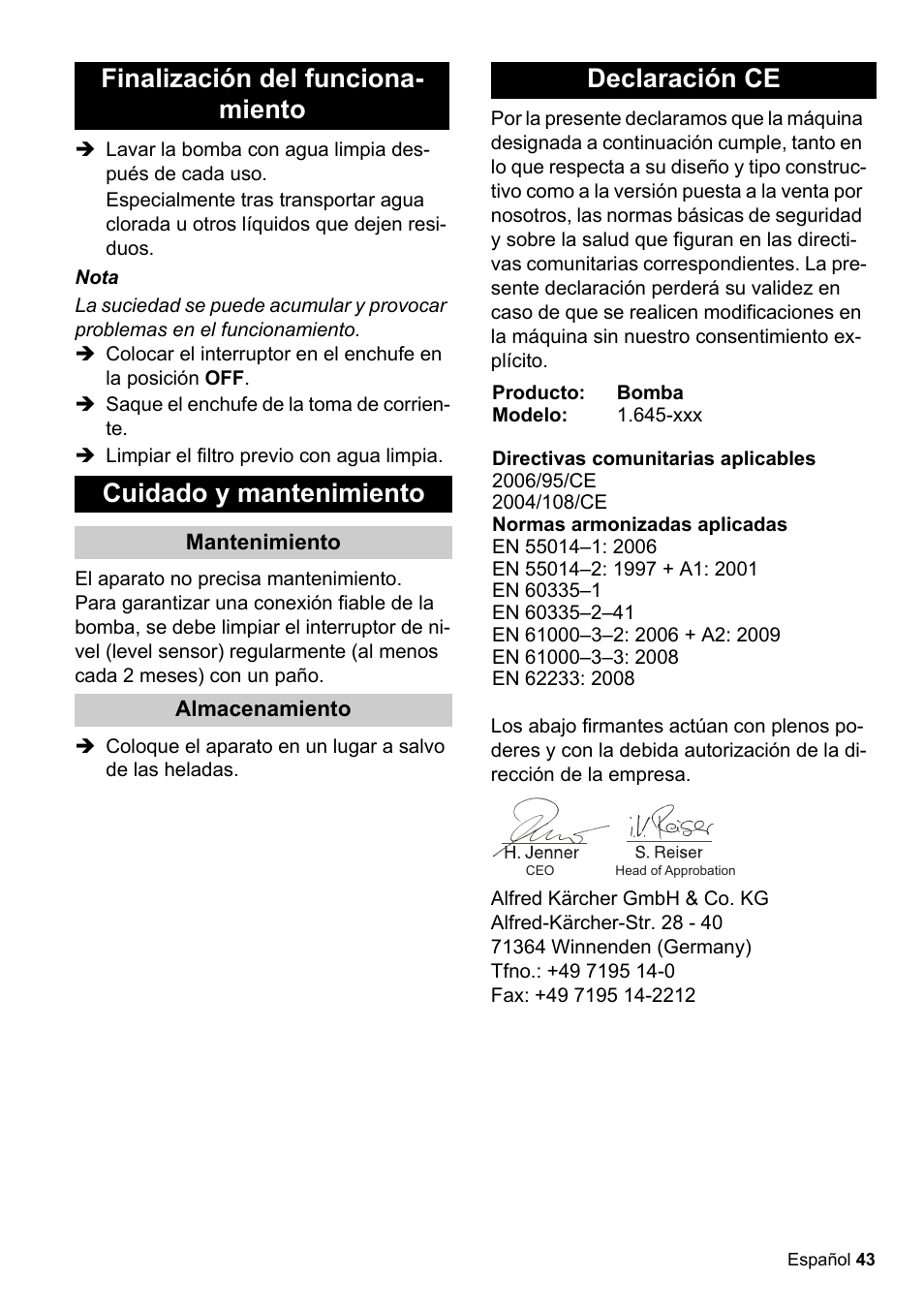 Declaración ce | Karcher SCP 16000 IQ Level Sensor User Manual | Page 43 / 62