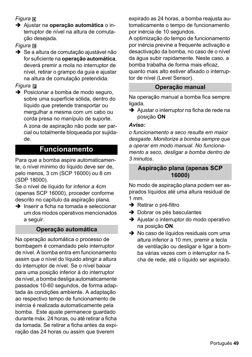 Funcionamento | Karcher SCP 16000 IQ Level Sensor User Manual | Page 49 / 62