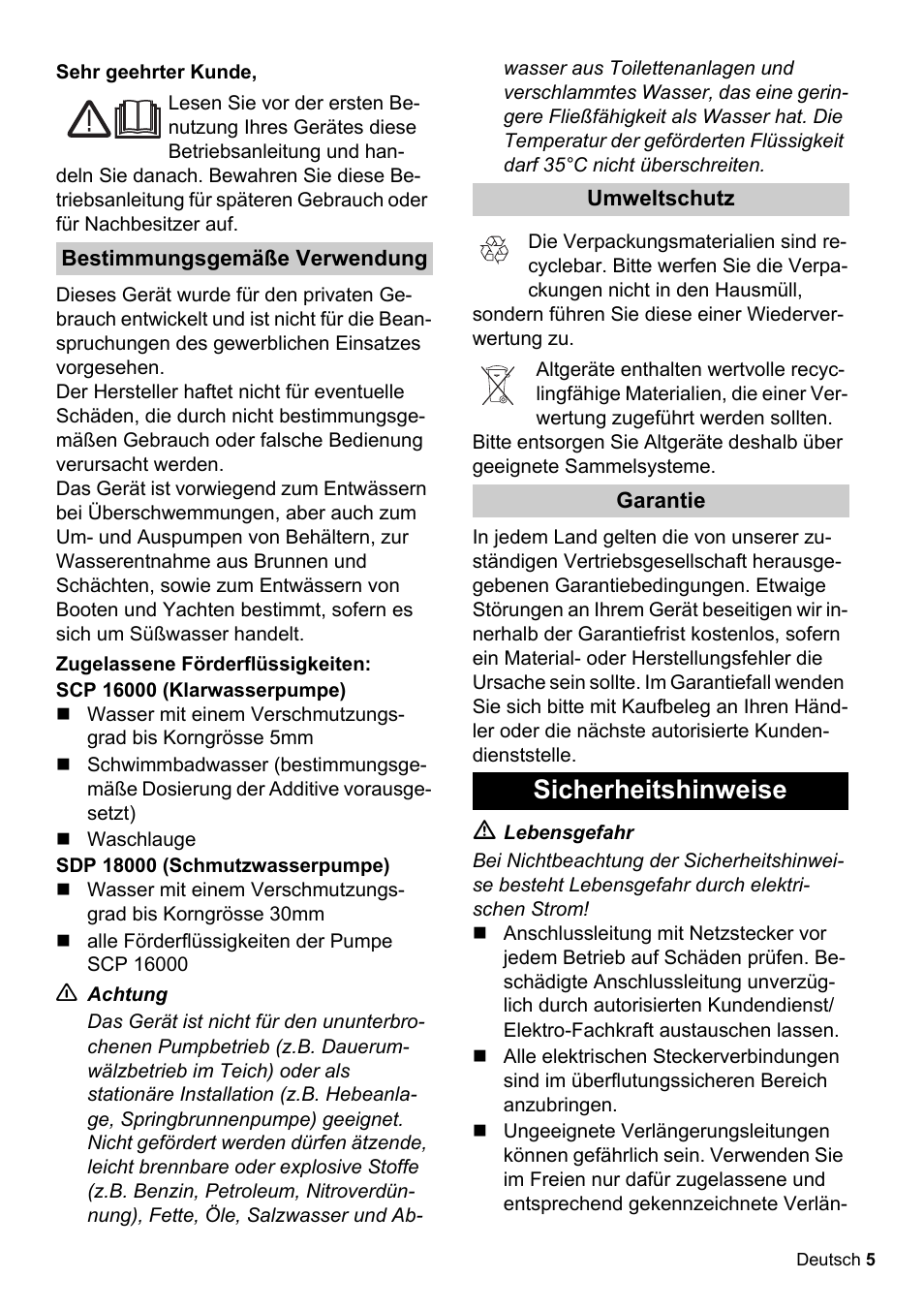 Sicherheitshinweise | Karcher SCP 16000 IQ Level Sensor User Manual | Page 5 / 62