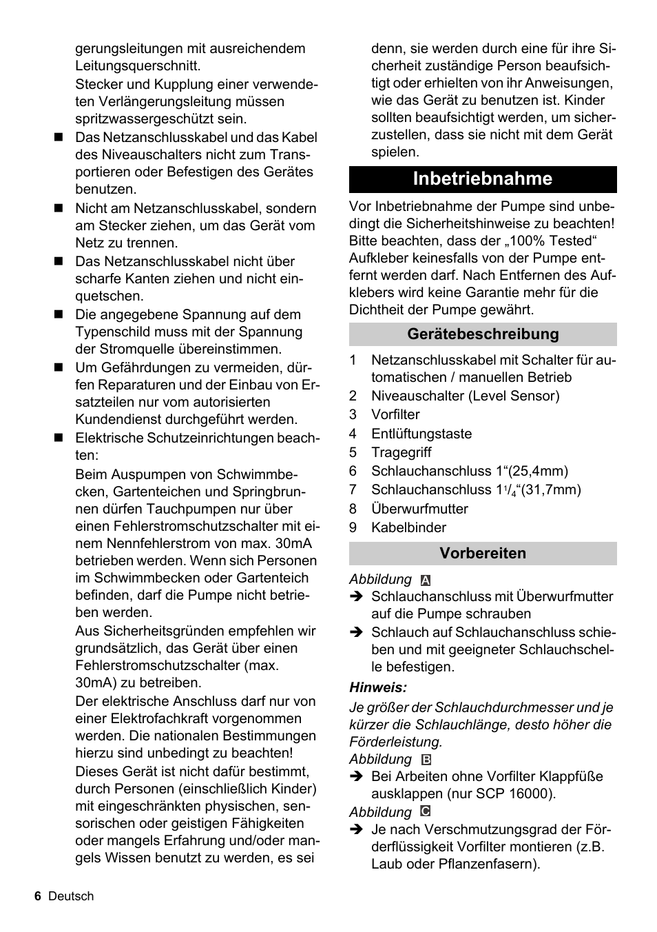 Inbetriebnahme | Karcher SCP 16000 IQ Level Sensor User Manual | Page 6 / 62