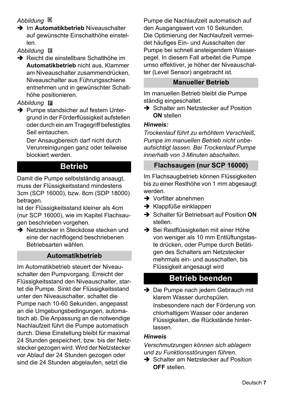 Betrieb, Betrieb beenden | Karcher SCP 16000 IQ Level Sensor User Manual | Page 7 / 62