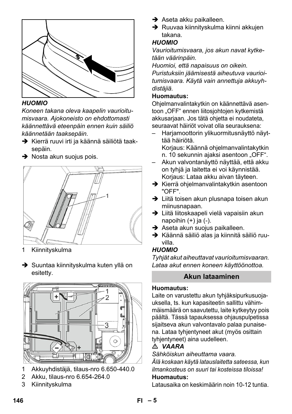 Akun lataaminen | Karcher BD 40-25 C Bp Pack User Manual | Page 146 / 380