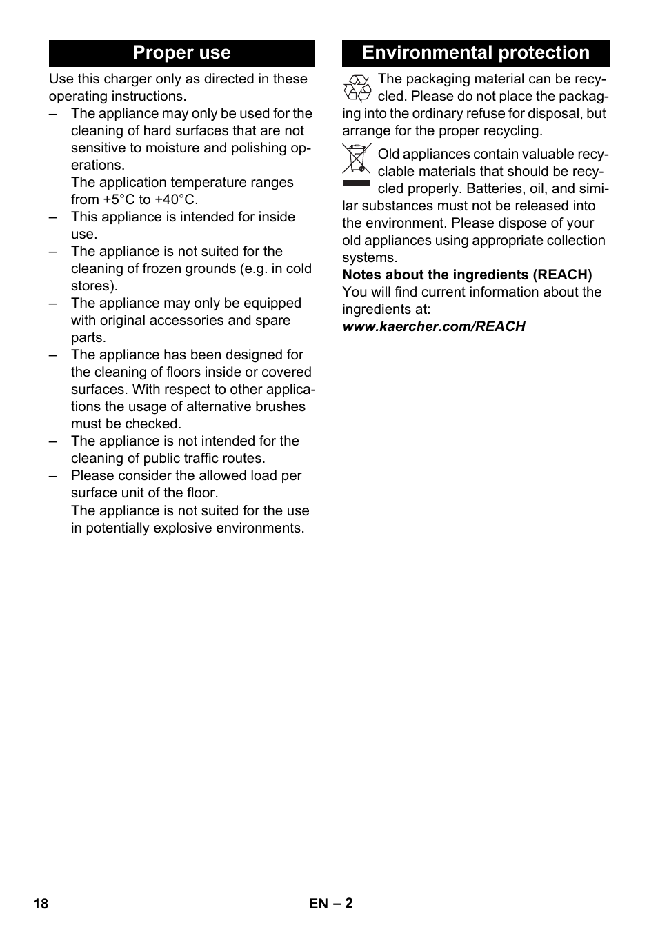 Proper use, Environmental protection, Proper use environmental protection | Karcher BD 40-25 C Bp Pack User Manual | Page 18 / 380