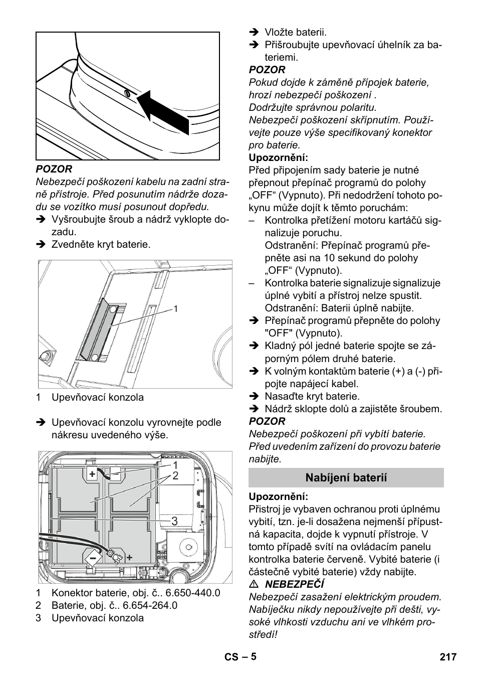 Nabíjení baterií | Karcher BD 40-25 C Bp Pack User Manual | Page 217 / 380