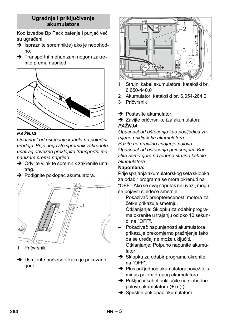 Ugradnja i priključivanje akumulatora | Karcher BD 40-25 C Bp Pack User Manual | Page 284 / 380