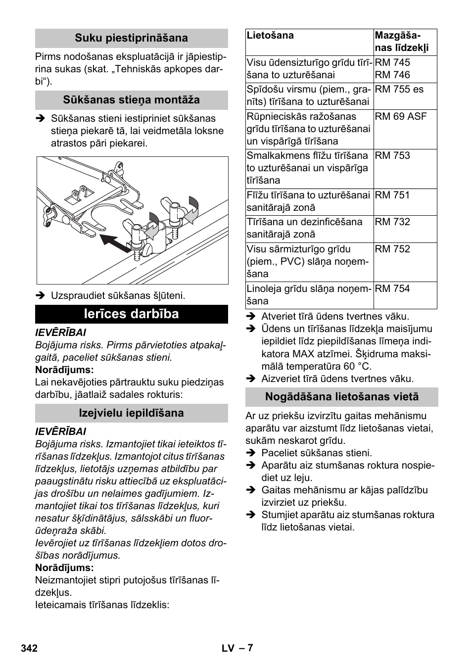 Suku piestiprināšana, Sūkšanas stieņa montāža, Ierīces darbība | Izejvielu iepildīšana, Nogādāšana lietošanas vietā | Karcher BD 40-25 C Bp Pack User Manual | Page 342 / 380