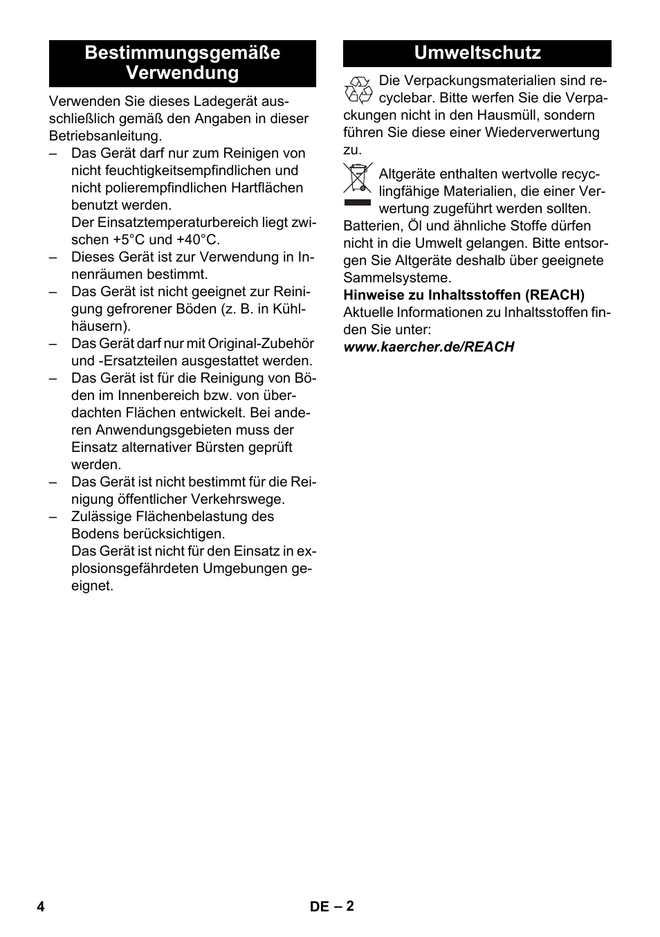 Bestimmungsgemäße verwendung, Umweltschutz, Bestimmungsgemäße verwendung umweltschutz | Karcher BD 40-25 C Bp Pack User Manual | Page 4 / 380