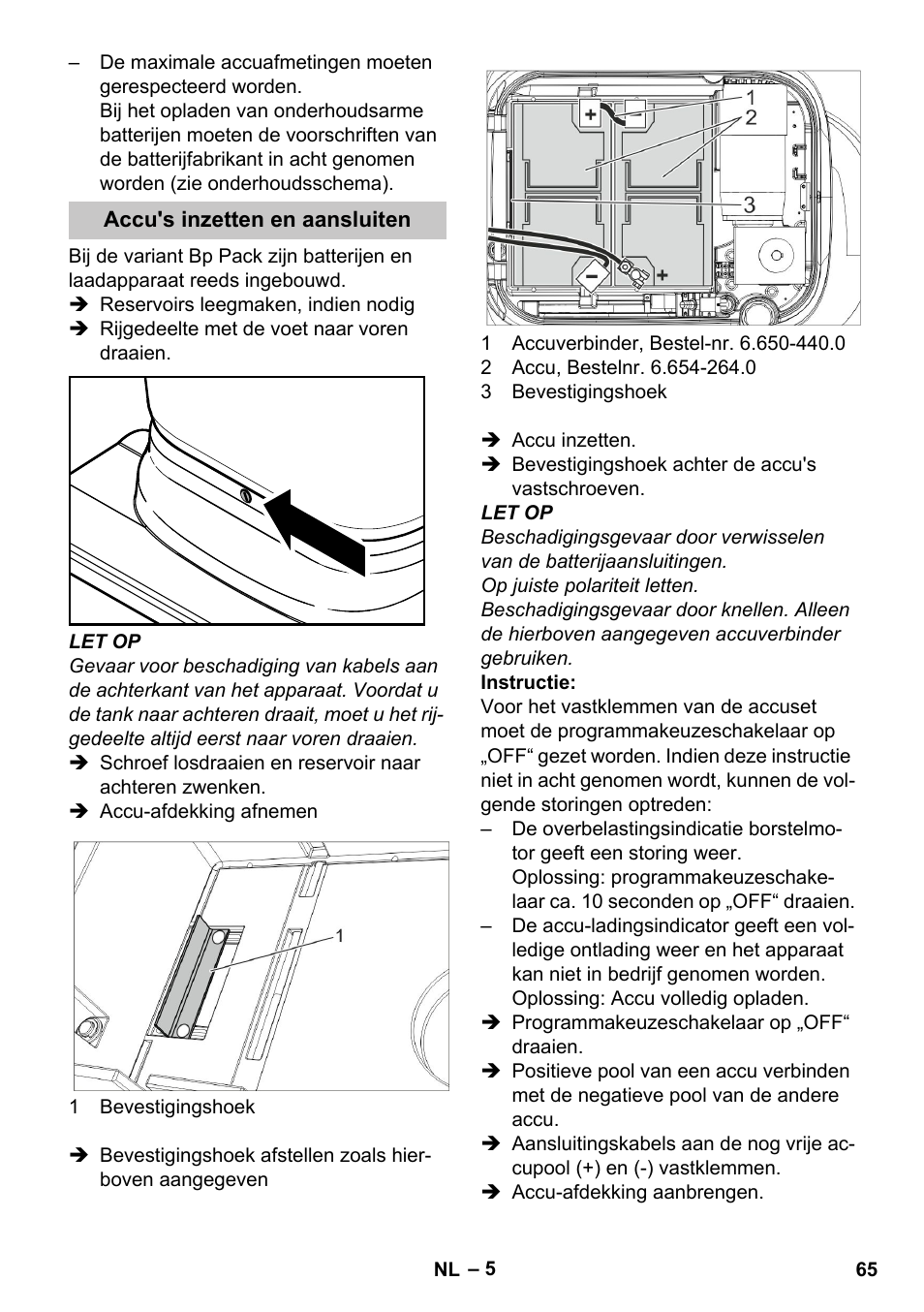 Accu's inzetten en aansluiten | Karcher BD 40-25 C Bp Pack User Manual | Page 65 / 380