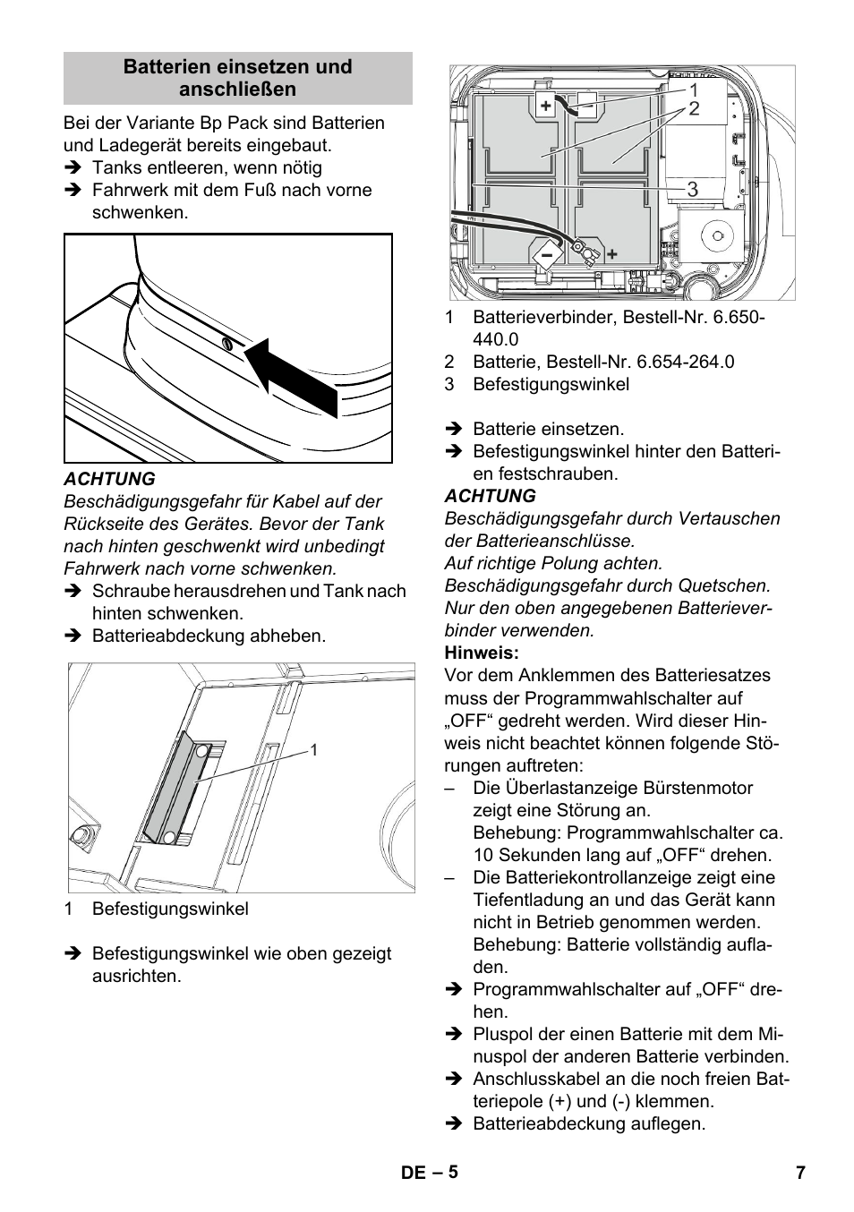 Batterien einsetzen und anschließen | Karcher BD 40-25 C Bp Pack User Manual | Page 7 / 380