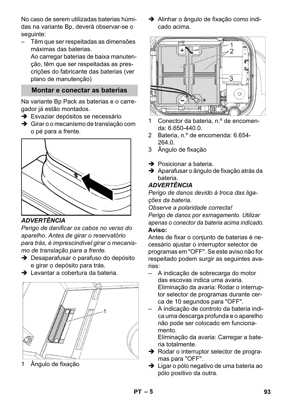 Montar e conectar as baterias | Karcher BD 40-25 C Bp Pack User Manual | Page 93 / 380