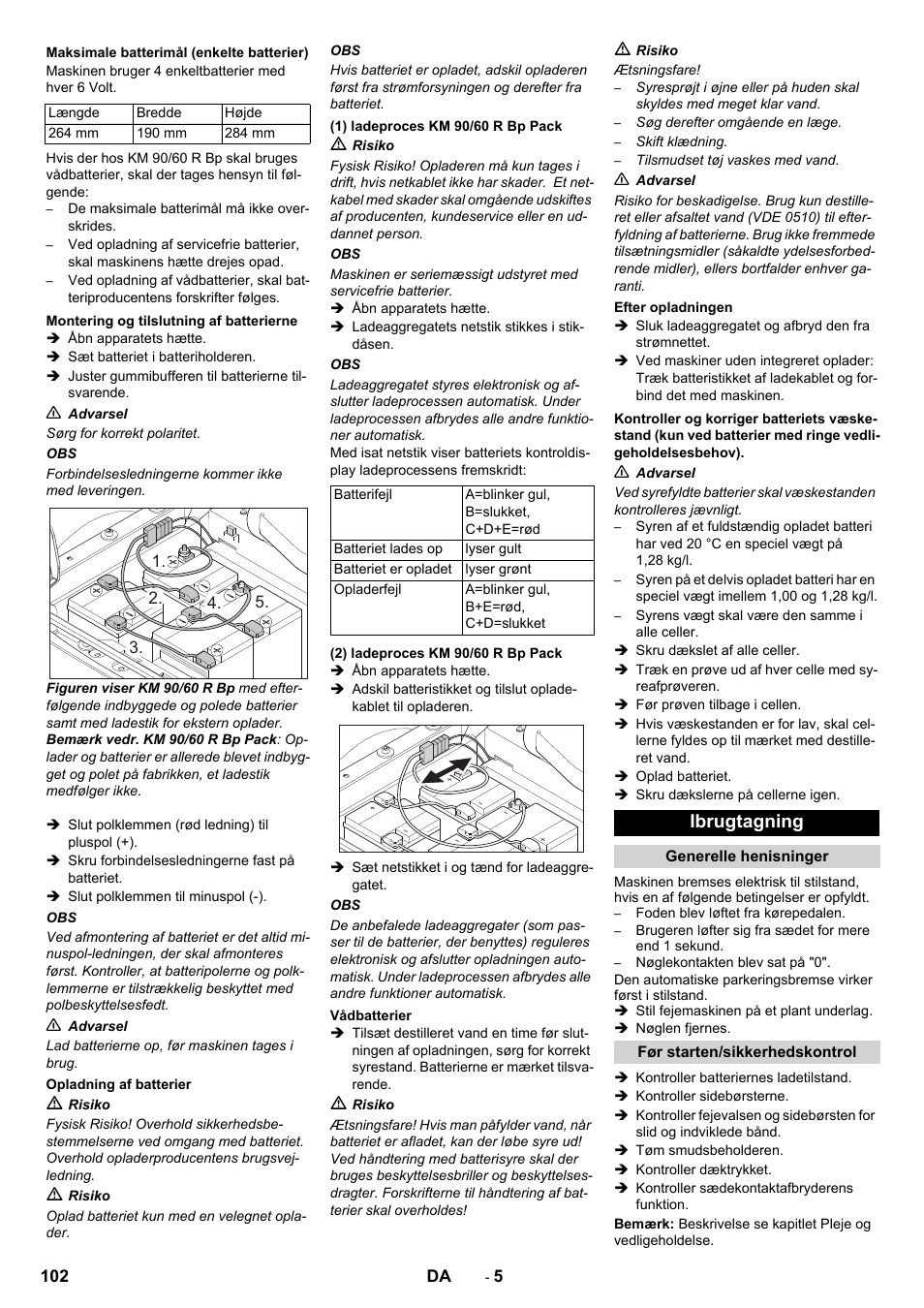 Ibrugtagning | Karcher KM 90-60 R Bp Pack Advanced User Manual | Page 102 / 376