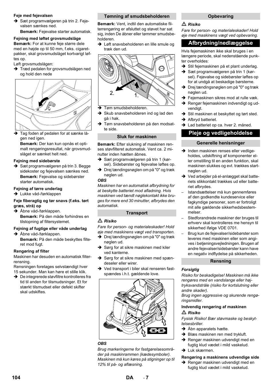 Afbrydning/nedlæggelse pleje og vedligeholdelse | Karcher KM 90-60 R Bp Pack Advanced User Manual | Page 104 / 376