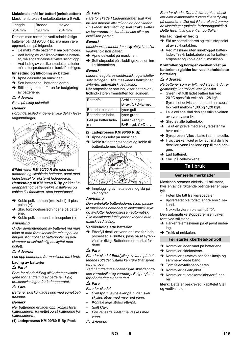 Ta i bruk | Karcher KM 90-60 R Bp Pack Advanced User Manual | Page 115 / 376