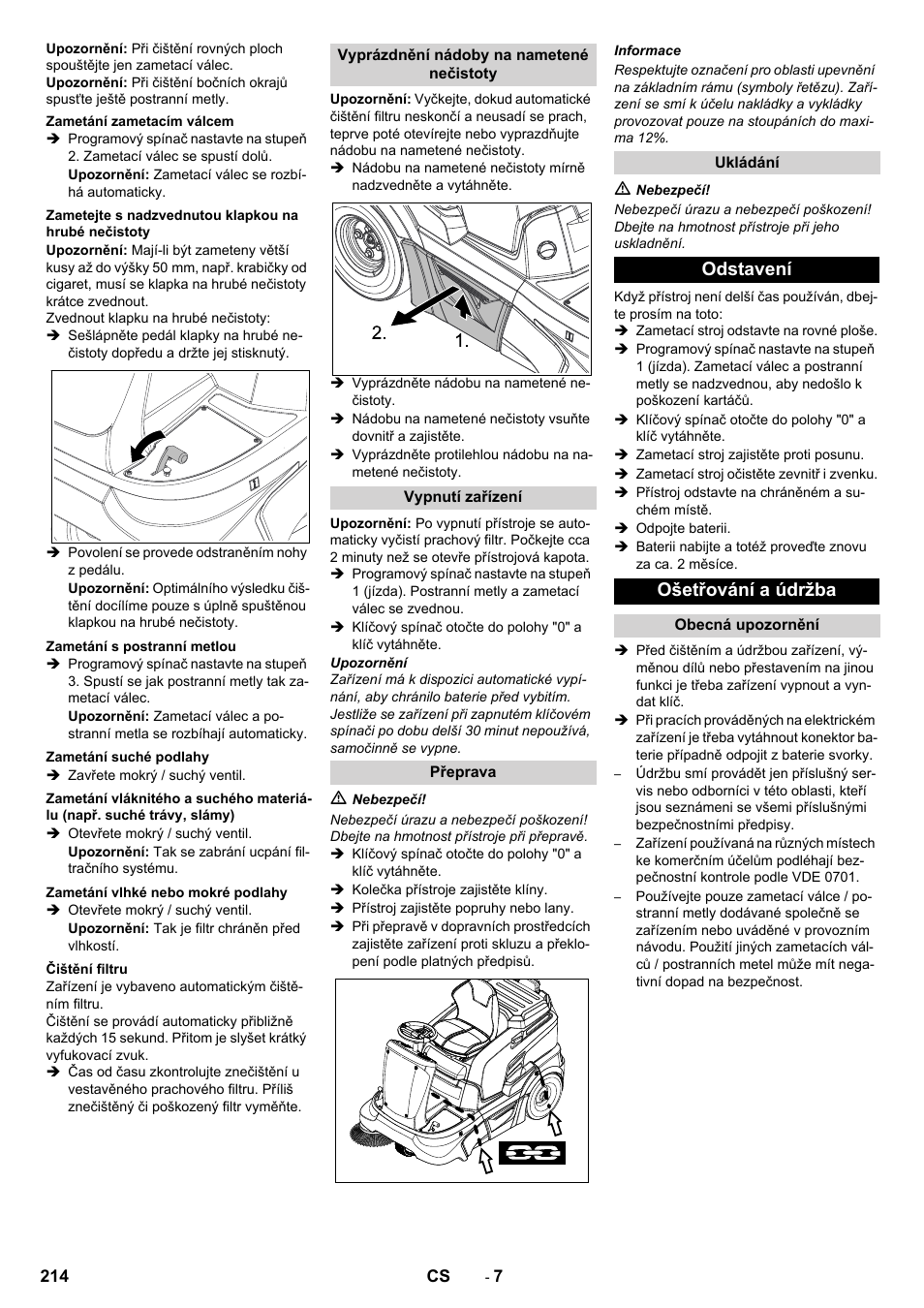 Odstavení ošetřování a údržba | Karcher KM 90-60 R Bp Pack Advanced User Manual | Page 214 / 376