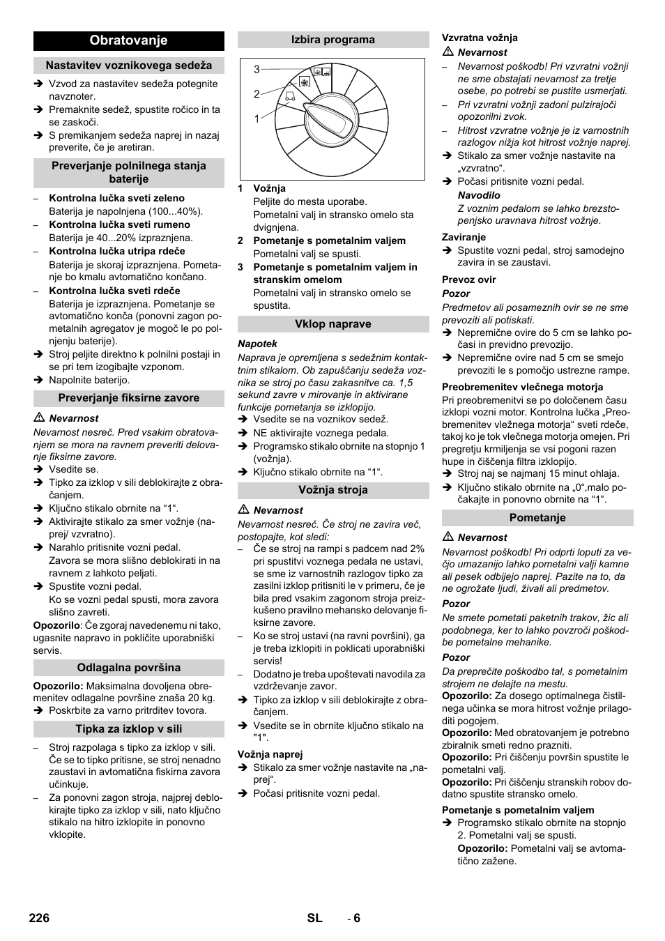 Obratovanje | Karcher KM 90-60 R Bp Pack Advanced User Manual | Page 226 / 376