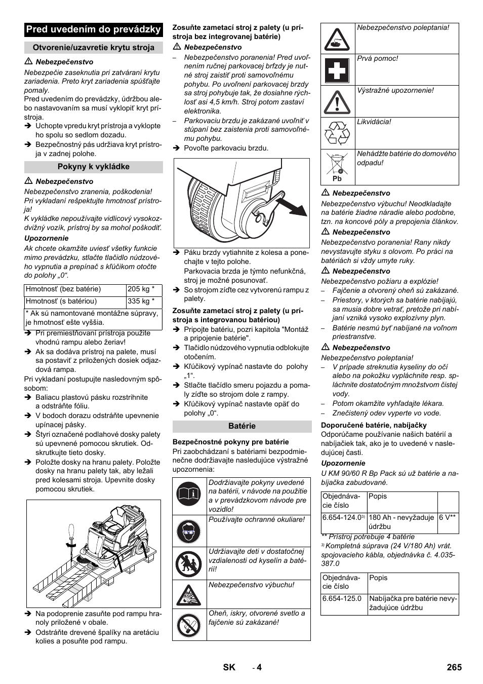 Pred uvedením do prevádzky | Karcher KM 90-60 R Bp Pack Advanced User Manual | Page 265 / 376