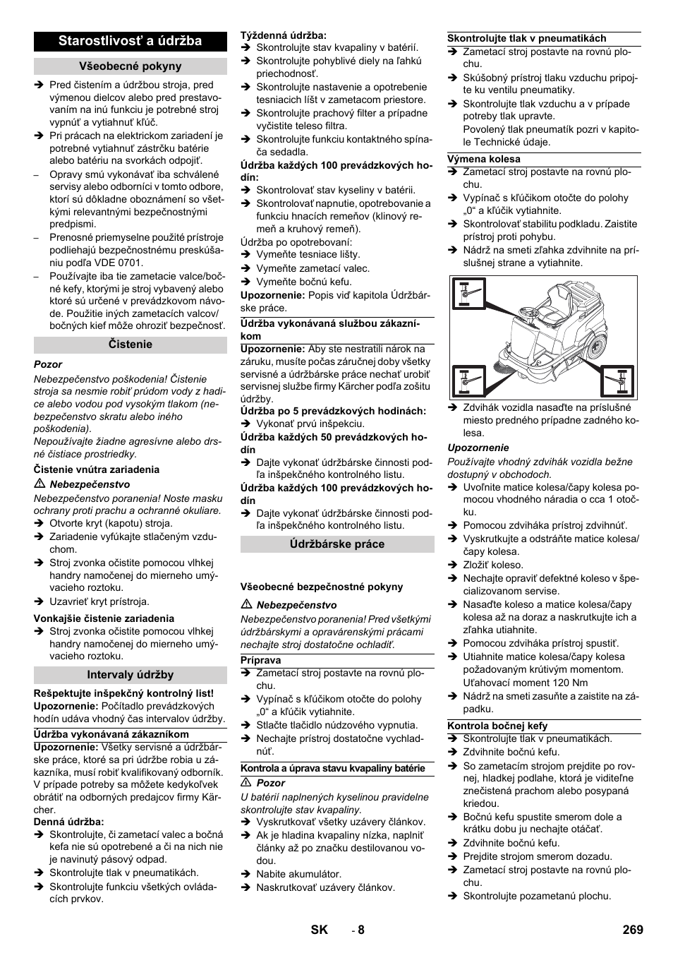 Starostlivosť a údržba | Karcher KM 90-60 R Bp Pack Advanced User Manual | Page 269 / 376