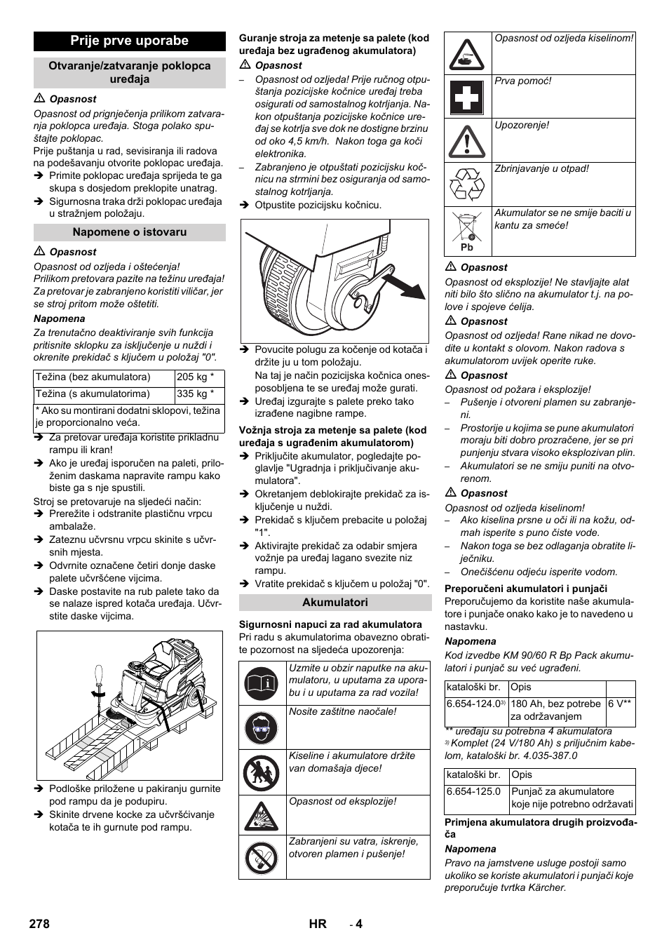 Prije prve uporabe | Karcher KM 90-60 R Bp Pack Advanced User Manual | Page 278 / 376