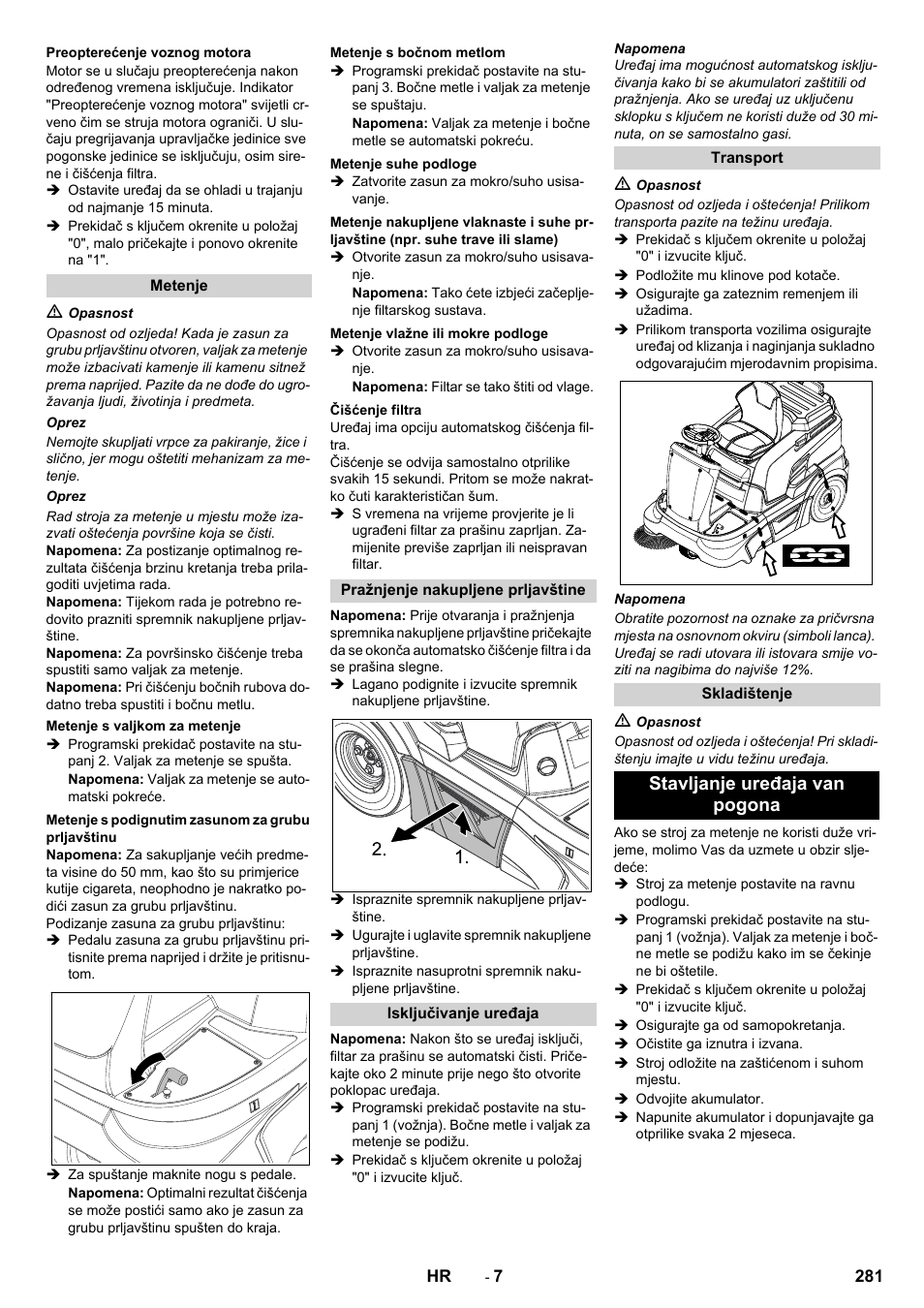 Stavljanje uređaja van pogona | Karcher KM 90-60 R Bp Pack Advanced User Manual | Page 281 / 376